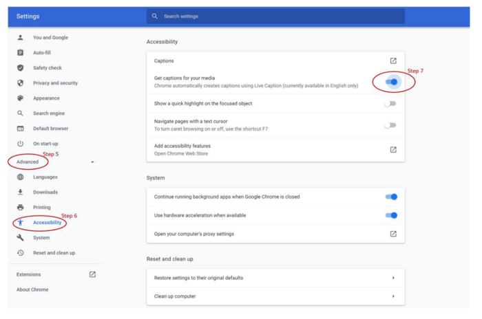 Closed Captioning Instructions for Google Chrome