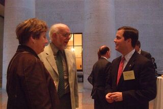 Pharmacists Faye and Tom Stahl left discuss pharmacy legislative issues with Senate Majority Whip Mark Wagoner.